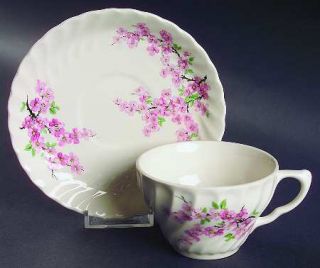 Royal (USA) Apple Blossom Pink Flat Cup & Saucer Set, Fine China Dinnerware   Pi