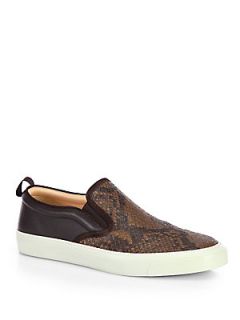 Gucci Board Python Embossed Leather Slip On Sneakers   Brown