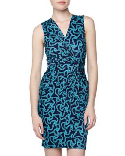 Lucia Knotted Front Rope Print Dress, Navy/Teal