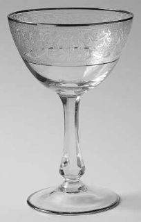 Glastonbury   Lotus Brocade Silver Champagne/Tall Sherbet   Stem L31, Etched