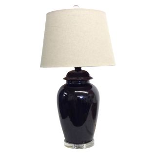 Black Porcelain Crystal Base Temple Jar Lamp (BlackShade Beige, hard back linen, round shadeSocket switch Number of lights One (1) Requires one (1) bulb up to 100 watts (not included)Dimensions 18 inches diameter x 34 inches high )