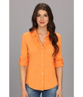Mod o doc Supreme Jersey L/S Button Front Shirt w/ Rib Panels Womens Long Sleeve Button Up (Orange)