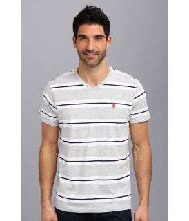 U.S. Polo Assn Tricolor Stripe V Neck T Shirt Mens T Shirt (Gray)