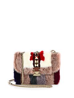 Valentino Small Rocklock Colorblock Mink Fur Shoulder Bag   Pink