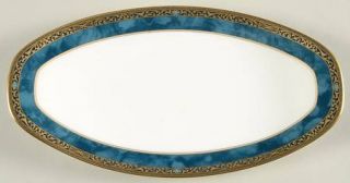 Mikasa Chevalier Butter Tray, Fine China Dinnerware   Gold Scrolls,Teal Marble B