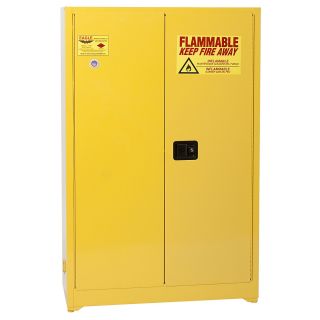 Eagle Double Wall Flammable Liquids Safety Cabinet   43X18x65   45 Gallon Capacity   Self Closing Sliding Doors   Yellow   Yellow