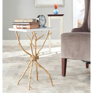 Safavieh Hidden Treasures White Granite Brass Accent Table (WhiteMaterials Iron, brass and graniteFinish BrassDimensions 22 inches high x 14 inches wide x 14 inches deep )