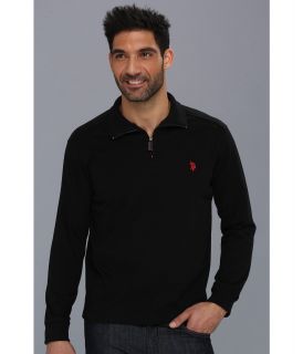 U.S. Polo Assn Sueded Jersey 1/4 Zip Mock Mens Sweatshirt (Black)