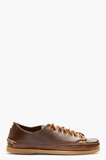 Yuketen Brown Grained Leather Moc Sneakers
