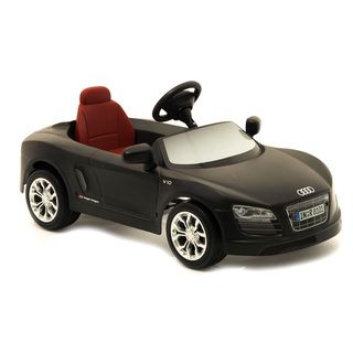 Audi Black R8 Spyder El. 12 Volt (BlackDimensions 49.50 inches long x 15.5 inches wide x 23.25 inches deepWeight 34 poundsWeight capacity 65 poundsBattery type 12 voltBattery running time 1.5 hoursCharging time 1.5 hoursAccessories included 12 volt