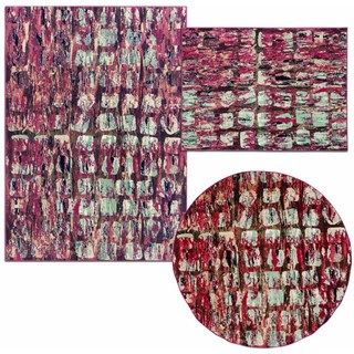 Tilted Squares Collection Red Rug 3pc Set By Nourison (311 X 53) (53 X 53 Round) (53 X 73)
