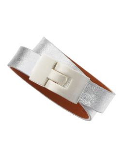 Metallic Leather Wrap Bracelet, Silver