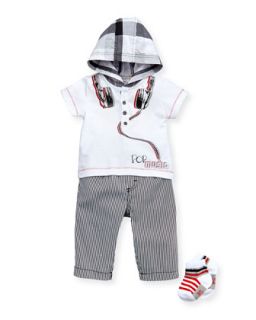 Hooded Top, Striped Pants & Socks Set, 12 24 Months