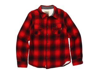 True Religion Kids Boys Flannel Plaid Shirt w/ Thermal Lining Boys Long Sleeve Button Up (Red)