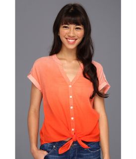 Lucky Brand Ombre Cameron Tie Front S/S Top Womens Short Sleeve Button Up (Orange)