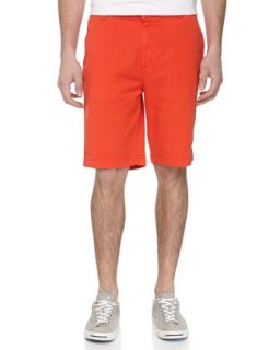 Flat Front Twill Shorts, Orange