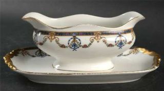 Jean Pouyat Poy94 Gravy Boat with Attached Underplate, Fine China Dinnerware   C