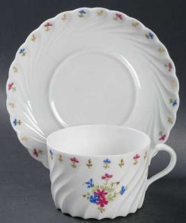 Haviland Lutetia Flat Cup & Saucer Set, Fine China Dinnerware   Pink&Blue Flower