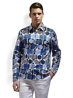 Michael Kors Geometric Print Sportshirt   White Blue