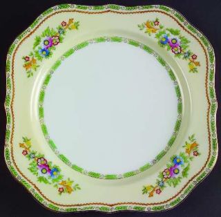 Meito Grafton Square Luncheon Plate, Fine China Dinnerware   Green Border,Floral