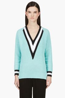 Rag And Bone Aqua Knit Intarsia Collar Talia V_neck Sweater