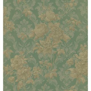 Brewster Green Floral Damask Wallpaper (GreenDimensions 20.5 inches wide x 33 feet longBoy/girl/neutral NeutralTheme TraditionalMaterials Solid vinyl sheetCare instructions ScrubbableHanging instructions PrepastedRepeat 13 inchesMatch Straight )