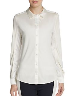 Silk Combo Collared Blouse   Ivory