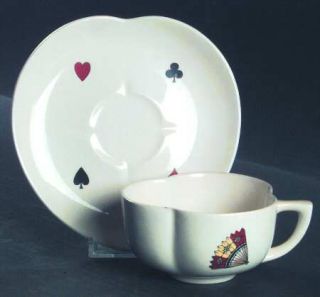 Limoges American Casino Flat Cup & Saucer Set, Fine China Dinnerware   Playing C