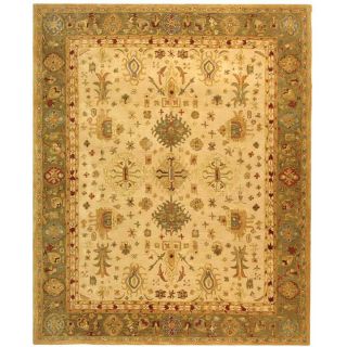 Handmade Heirloom Ivory/ Light Green Wool Rug (5 X 8)