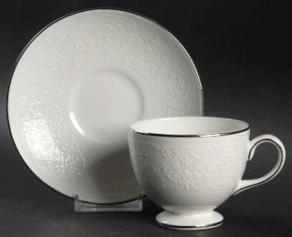 Wedgwood English Lace Leigh Shape Footed Cup & Saucer Set, Fine China Dinnerware