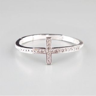 Rhinestone Cross Bracelet Silver One Size For Women 214404140