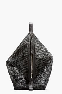 Kara Black Pebbled Leather And Doubled Mesh Dry Bag
