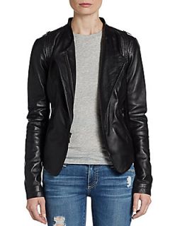 Asymmetrical Zip Front Leather Jacket   Black