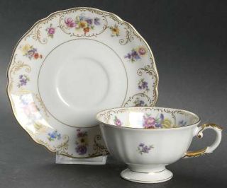 Franconia   Krautheim Dresden Flowers Footed Cup & Saucer Set, Fine China Dinner