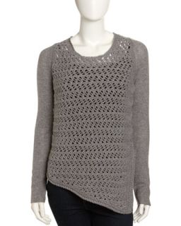 Mixed Knit Asymmetric Sweater, Light Gray