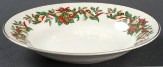 AMC Christmas Bounty Rim Soup Bowl, Fine China Dinnerware   Red Ribbons, Holly