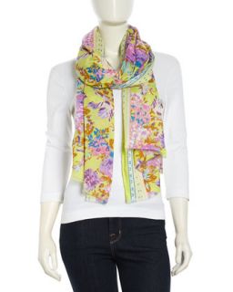 Floral Print Voile Scarf, Yellow