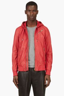 Diesel Red Leather Hooded L_hasso Jacket