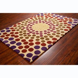 Allie Handmade Geometric Cream Wool Area Rug (5 X 76)