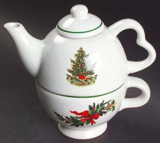 Pfaltzgraff Christmas Heritage Individual Teapot & Lid with Cup, Fine China Dinn