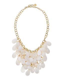 Swirl Bead Bib Golden Necklace, White