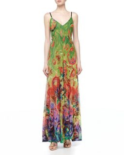 Mesh Knit Tropical Swirl Print Maxi Dress