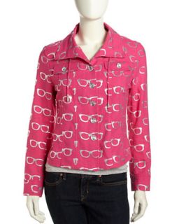 Sunglasses Print Crystal Button Jacket, Pink