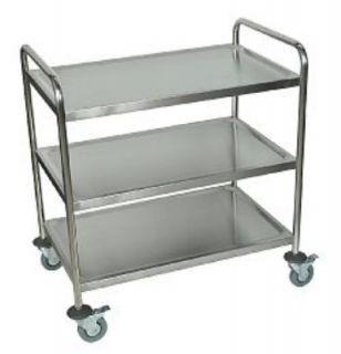 Luxor Furniture 3 Shelf Cart w/ Raised Edge Lip & 4 in Casters, Stainless