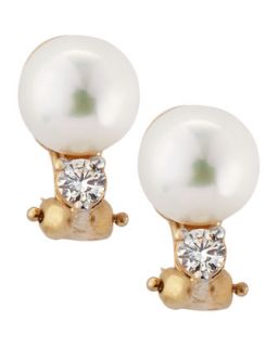 Diamond Station Omega Clip Pearl Earrings