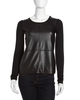 Faux Leather Front Tee, Black