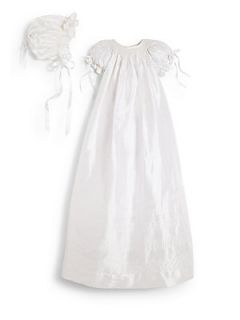 Isabel Garreton Infants Two Piece Silk Garland Christening Gown & Bonnet Set  