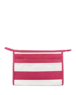 Striped Canvas Cosmetics Case, Pink/White