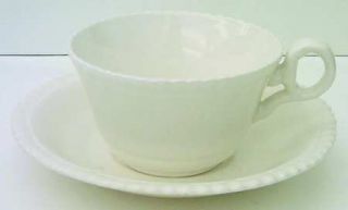 Spode Gadroon Flat Cup & Saucer Set, Fine China Dinnerware   Off White, Rope Edg