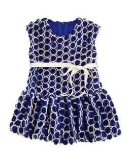 Rosette Drop Waist Flare Dress, Blue, 2T 4T